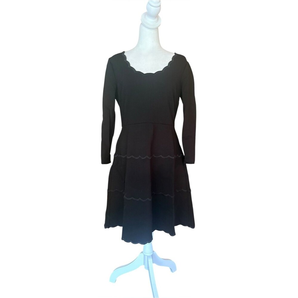 Kate Spade Black Fit Flare A Line Scallop Ponte Dress Career Party Women Size 12